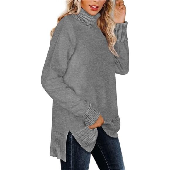 Women's Turtleneck Sweater – Oversized Pullover with Side Split - Picture 3 of 6
